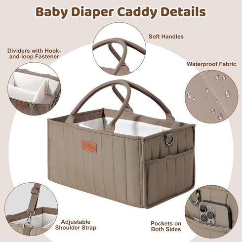 Zooawa Baby Diaper Caddy Organizer, Portable Nursery Storage Basket with Compartments, Handle & Shoulder Strap