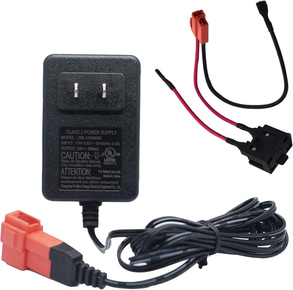 24V Battery Charger with Wire Harness for Kids Ride on Toys Car, 24Volt Battery Charger and Charging Hole Adapter