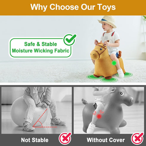 18 2 3 4 iPlay, iLearn Bouncy Pals Hopping Horse, Toddler Girl Boy Inflatable Bouncing Animal Hopper Toy, Outdoor