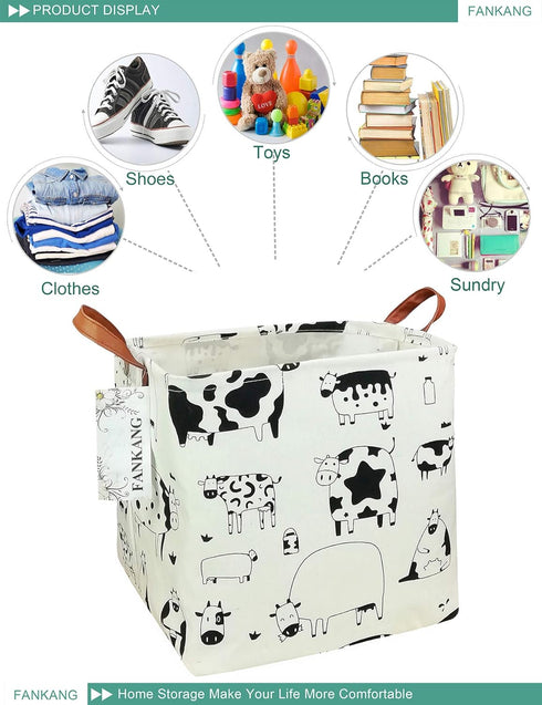 FANKANG Square Nursery Hamper Storage Bins - Foldable Canvas Laundry Basket with Waterproof PE Coating for Children