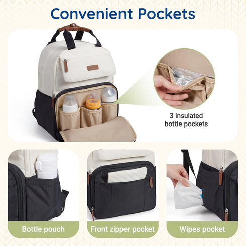 mommore Backpack, Backpack Diaper Bag Multi-pocket Large Diaper Bag Travel for Mom Dad, Quick Access Baby Essentials
