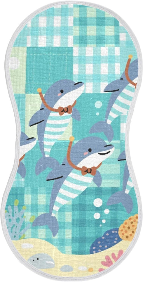tplaotee Cartoon Green Plaid Dolphin Diving Cotton Burp Towels for Baby Soft Touch