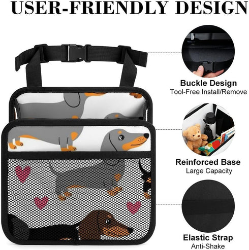 PPIKTC Spacious Hanging Auto Seat Organizer with Ventilated Mesh Pockets for Wet Wipes and Baby Supplies, Cute