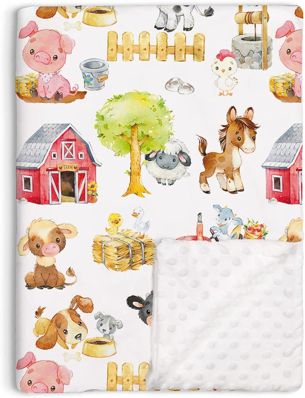 Farm Animals Barn Baby Blanket for Boys Girls, Soft Minky Toddler Blanket with Double Layer 30"x40"