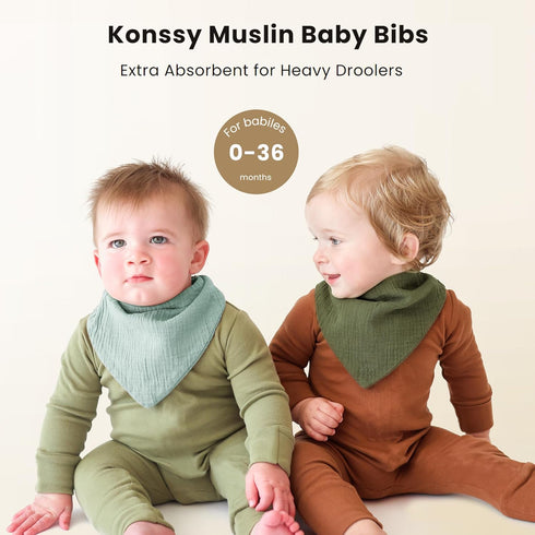 Konssy Muslin Baby Bibs, 10 Pack Bandana Drool Bibs, 100% Cotton for Unisex Boys and Girls