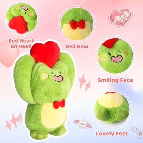 9.8" Cute Frog Plush Toy With Red Heart - Stuffed Animal Plushie for Valentine's Day, Birthday, Christmas - Soft Gift