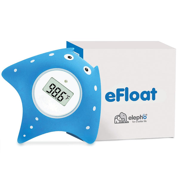 Elepho eFloat Digital Baby Thermometer - Waterproof Device for Bathtub, Monitors Water & Room Temperature (Blue)