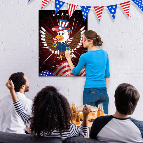 ASTARON Pin The Star on The Eagle, Patriotic Party Game for 4th of July, Poster with Stickers & Blindfolds