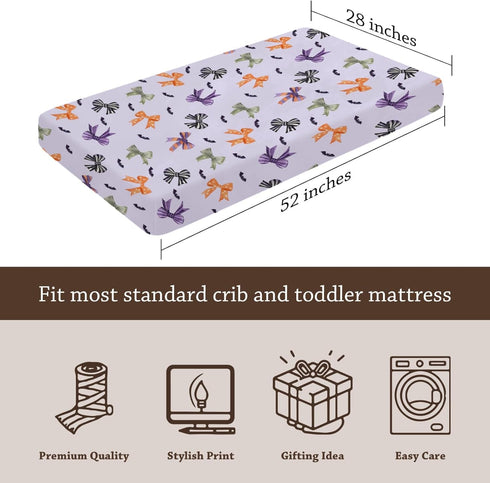KuphiL10C Mattress-28x52 Halloween Bows Bats Pattern Baby Sheets for Crib, Unisex Fall Winter Holiday Nursery Fitted