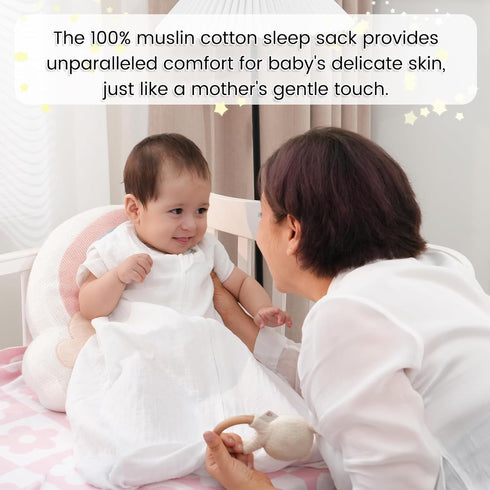 PHF 100% Muslin Cotton Baby Sleep Sacks, 0-6 Months with 2-Way Zipper, 2 Pack Cooling Unisex 0.5 TOG, White & Grey
