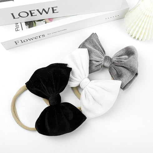 YanJie Handmade Velvet Hairband - Stretchy Nylon Headbands & Baby Bows for Girls, 4.5 Black-Velvet, 3 Count