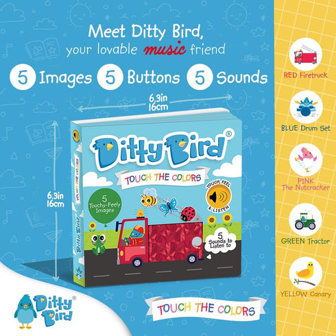 DITTY BIRD Touch & Feel Colors Edition Musical Books | Fun Montessori Toys for 1-3 Year Olds | Sturdy Baby Book
