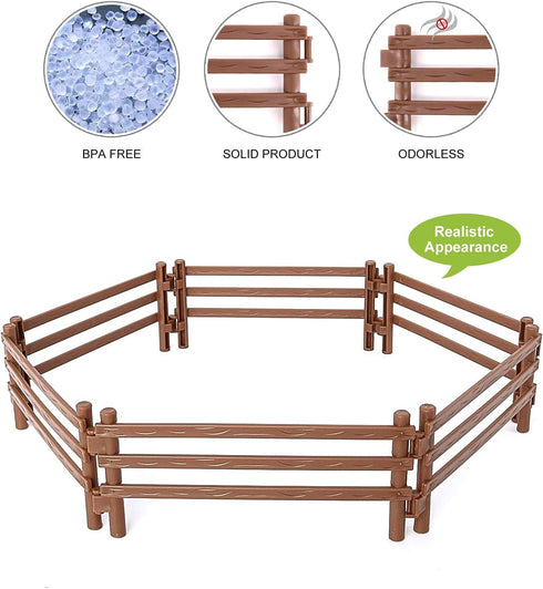 Volnau 20 Pcs Farm Corral Fence Toys | Panel Accessories Playset with Barn Animal Figures for Toddlers Kids Figurines