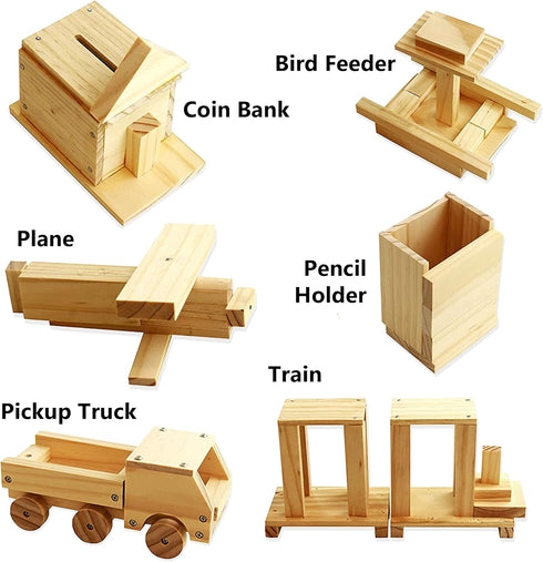 Kraftic Woodworking Building Kit - 6 Educational Arts and Crafts DIY Carpentry Construction Projects for Kids