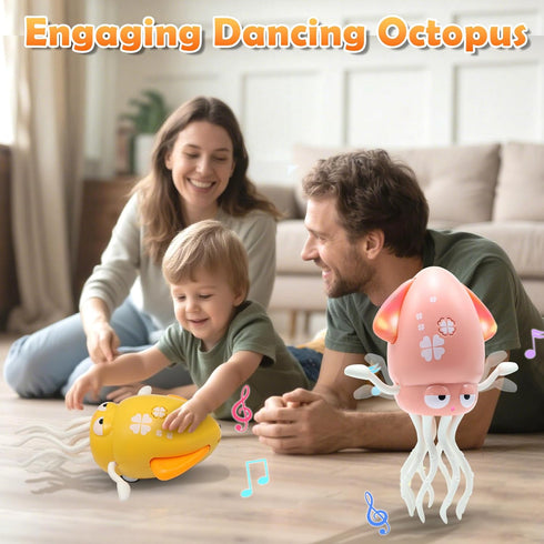3-6 Tummy Pbooo Magic Dancing Octopus Toy, Electric Crawling with LED Lights and Music, Rechargeable Music Squid Baby