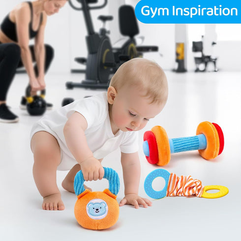 JoySpark Toys 3-6-12 Set 6 Baby Toys Months Sensory Toy for Babies Workout Dumbbell Weights Toy