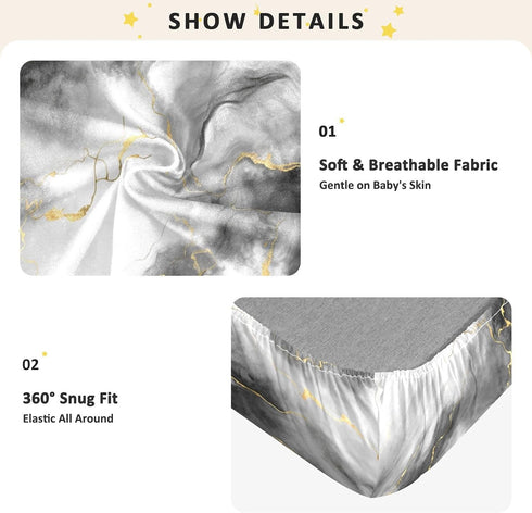 Bseiialft 52 28 White Black Marble Art Crib Sheets for Boys Girls Soft and Breathable Cotton Baby Sheets for Standard