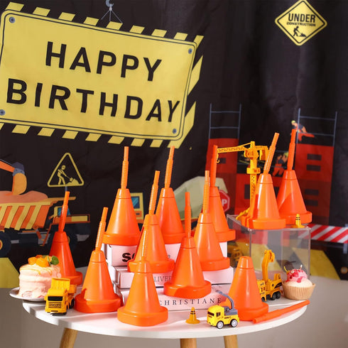 24 10 oz Set Gerrii PCS Construction Cone Cups with Straws Bulk - Reusable Traffic Cones Plastic Cups for Traffic Race