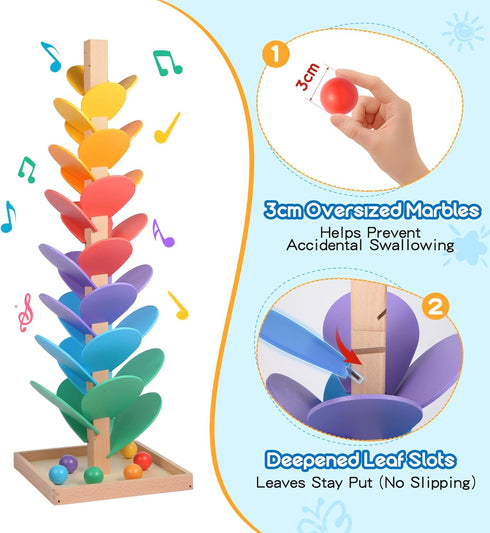 12 3cm Wooden Marble Run Music Tree, Tumble Leaf Montessori Rainbow Singing Tree with Sound, Includes Extra-Large
