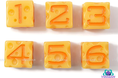 Cheese D&D D6 Dice Set (Light-Yellow & Orange Nacho Color) with Swiss Holes | 6 Piece D6 Polyhedral Resin Set