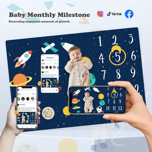 40 50IN Baby Monthly Milestone Star Astronaut Boy Blanket - Newborn Swaddle, Party Favors, Photography Backdrop Props