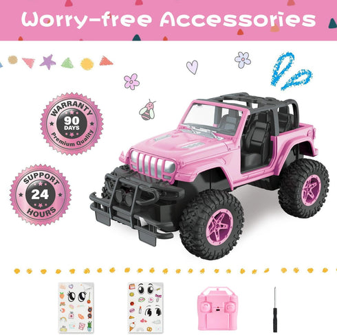 2.4Ghz 3 NQD RC Cars with DIY Sticker, Pink Remote Control Car for Girls, Jeep RC Trucks, Little Girl Toys Birthday