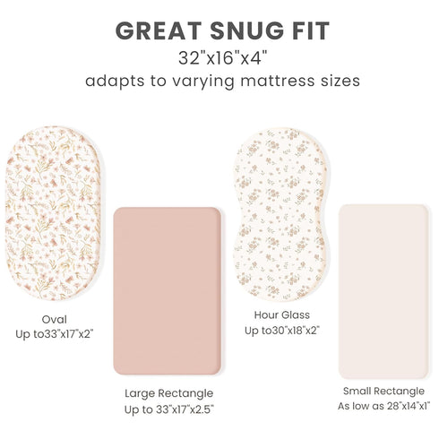 3 Pack Konssy Stretchy Bassinet Sheets for Baby Girl Boy, Soft Breathable Baby Bassinet Mattress Sheets Fit