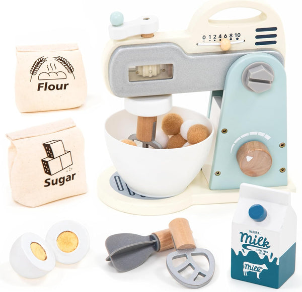 UMU Wooden Mixer Play Set 10 Pcs Kids Baking Toy with Mixing