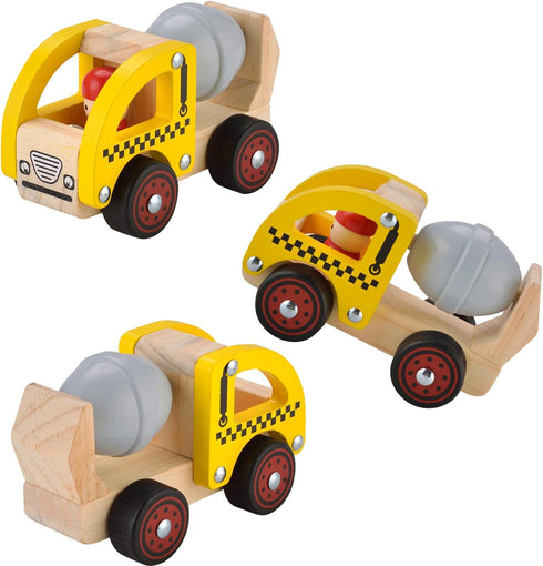 Wooden Push Car Toys for Infants 12-18 Months, 2 Pcs Baby Vehicle Toys (Cement Truck + Road Roller) for 1-2 Year Olds