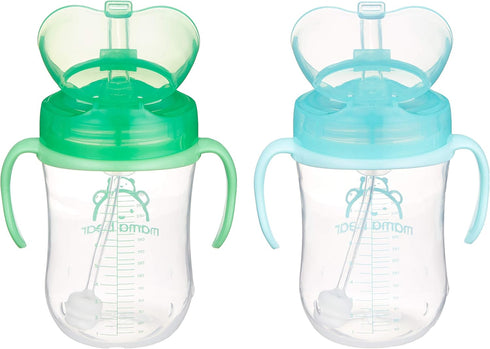 9 Pack 2 Amazon Brand - Mama Bear Spill Proof Dishwasher Safe Silicone Weighted Straw Sippy Cup with Removable Handles