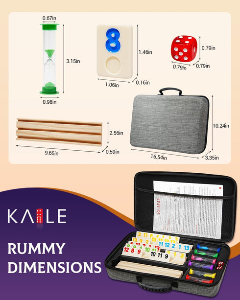 Rummy 2-6 6 6 160 KAILE Cube for Players with Wooden Racks, Hourglass, Large Number Tiles, Classic Family Board Game