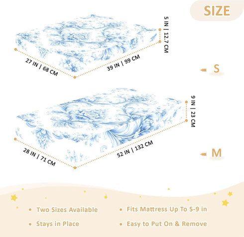 CZXW 52" 28" Blue Floral Botanical Crib Sheets Fitted x Natural Cotton Soft & Breathable for Baby Crib Mattress