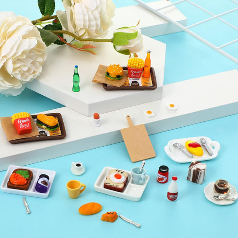 38 Pcs Miniature Food Toy for Dollhouse Accessories, Hamburger, Fries, Soda, and Fast Food Set