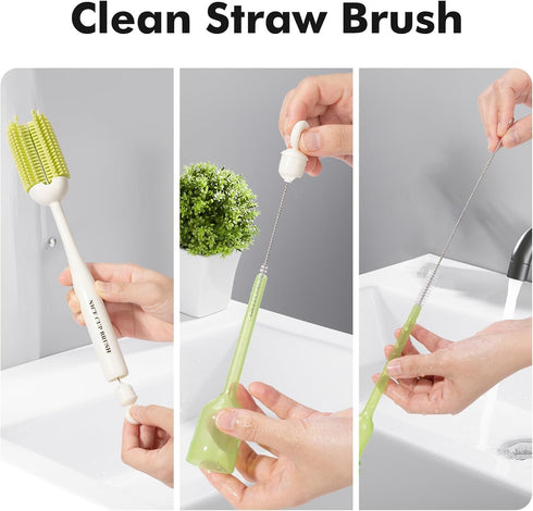 CAREBABYMORE 5-in-1 Baby Bottle Brush Kit, Silicone Bottle Brush for Baby Bottle and Breast Pumps, Sponge Nipple Brush