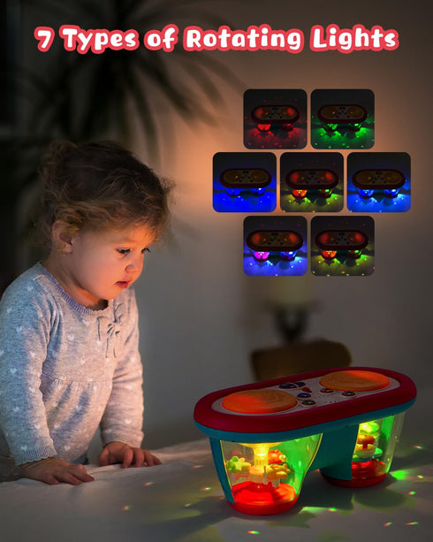 Baby Toys for 6 to 12 Months - Drum Musical Instruments Rotating Light Up Toys for 12-18 Months Kids