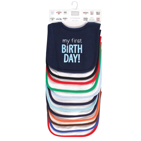 Hudson Baby Unisex Cotton Bibs for Holidays - Bold Boy Design, One Size