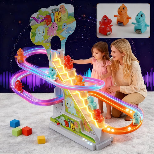 RCOOS Set Dinosaur Climbing Toy Electric Light Slide Climbing Toys for Automatic Stairs,Playful Santa Race Game
