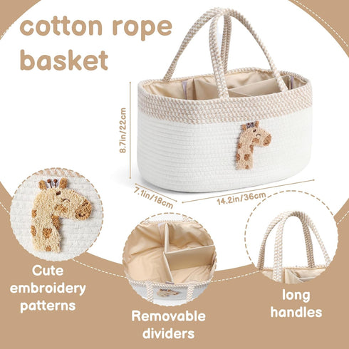 Purpeak Diaper Caddy Organizer Cotton Rope Diaper Caddy Basket Cute Giraffe Empty Gift Basket Nursery Storage Bin