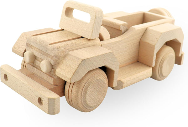 Wooden Car - Off-Road Safari Car Toy, Solid Wood, Handmade in EU, Wooden Trucks, DIY Paint Toy