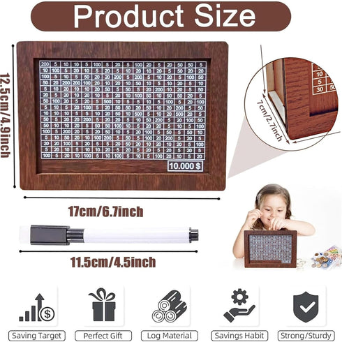 10000 Dollar Cash Target & Numbers Wooden Money Savings Box - Perfect Cash Saver & Best Gift for Friends (Dark Brown)