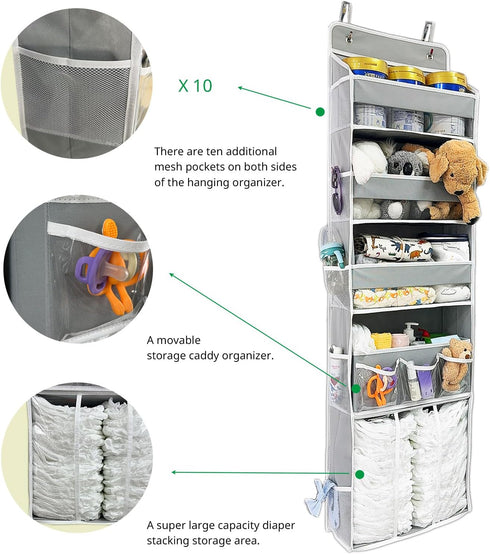 3 1 Caddy,1 Organizer,10 1 Pack. Door Hanging Storage Organizer,with Bins Movable Baby Diaper Large capacity diaper