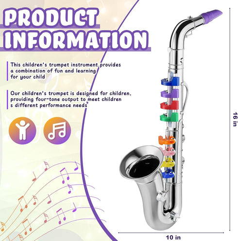 Lewtemi Silver Saxophone Musical Instruments Toy for Kid Toddler Fake Plastic Preschool Music Toy Gift Portable Wind