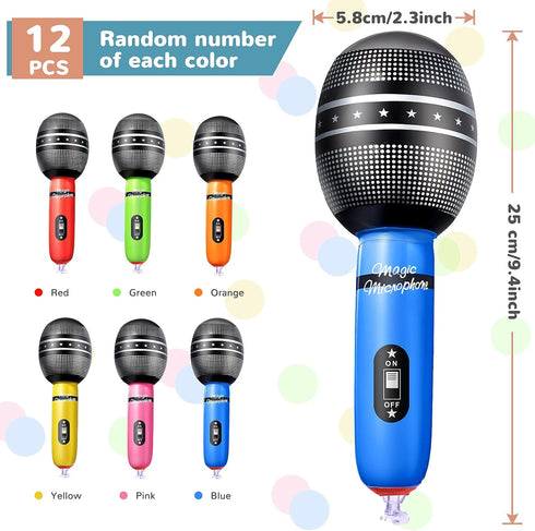 Zhanmai 12 Pieces Inflatable Microphones, Blow Up Microphone Props for Musical Concert Themed Party Decoration