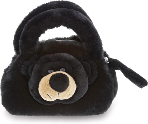 DolliBu Black Bear Plush Handbag - Soft Plush Stuffed Animal Purse for Kids, Pretend Play Toy