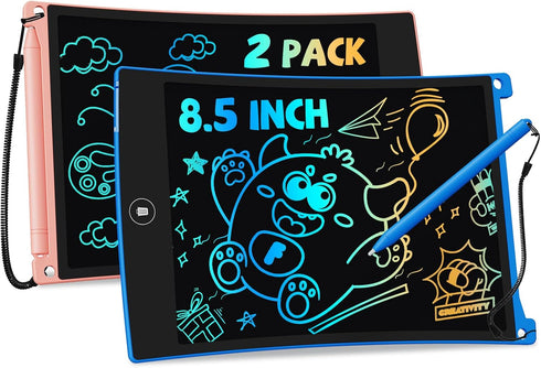 TEKFUN 8.5in 2 Pack LCD Writing Tablet for Kids, Doodle Board with Anti-Lost Stylus, Educational Gift for Ages 3-7