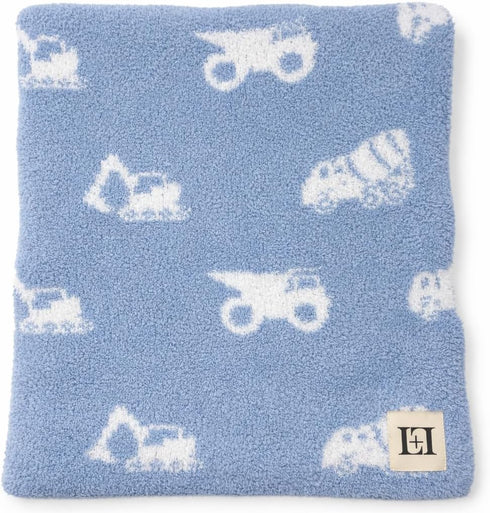 L+L USA Construction Trucks Baby Blanket 28"x40" - DreamSoft Knit Throw for