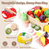 35PCS 3 4 5 6 Wooden Play Food for Toddlers, Pretend Food Toys Play Kitchen Accessories with Storage Basket, Learning