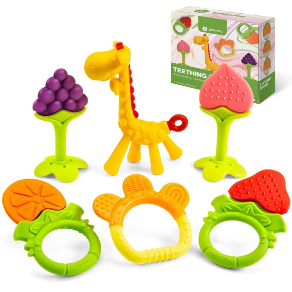 Teething Toys for Babies 0-6 Months - Freezer Safe Silicone Teether, Frozen Chew Toys, 6 Pack - Perfect Gift