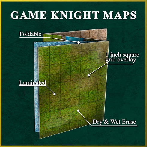 Game Knights Game Knight Encounters Map Mat, Double-Sided Gloss Laminated Dry Erase Battle Map for Roleplaying