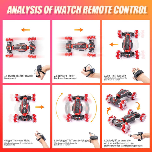 4WD Stunt Car, 2.4 GHz Gesture Sensor RC Cars, Double-Sided Vehicle 360° Flip Buggy with Music Spray, Best Gift for
